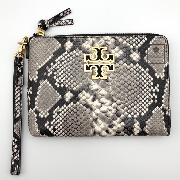 Tory Burch Handbags - Tory Burch - Britten Large Zip Pouch -Snake (Grey)